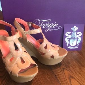 FergieFootwear platform carmel leather wood heel